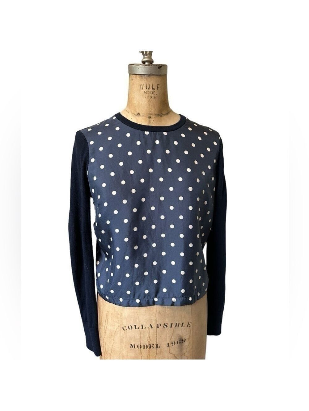 Equipment Femme polka dot silk/wool navy/white sweater size M